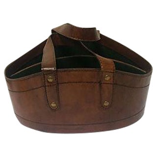Rustic Leather Wine Tote For Sale