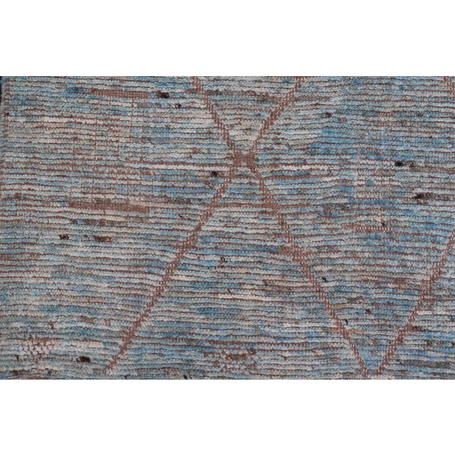 Modern Tribal Rug in Wool With Sub-Geometric Design in Blue Tan & Ivory For Sale In Atlanta - Image 6 of 12