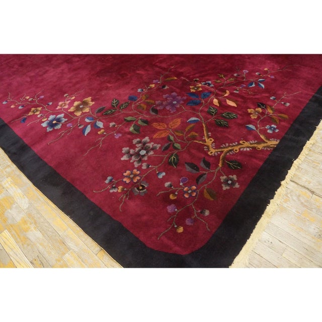 Solid Open Deep Red Wool Walter Nichols Antique Chinese Art Deco Rug 8'10" X11'6 For Sale - Image 4 of 9