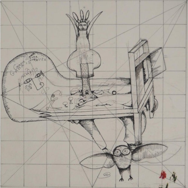Jean-claude silbermann (1935) the eyeshadow and the owl, 1964 original ink drawing signed lower right on thick paper 27 x...