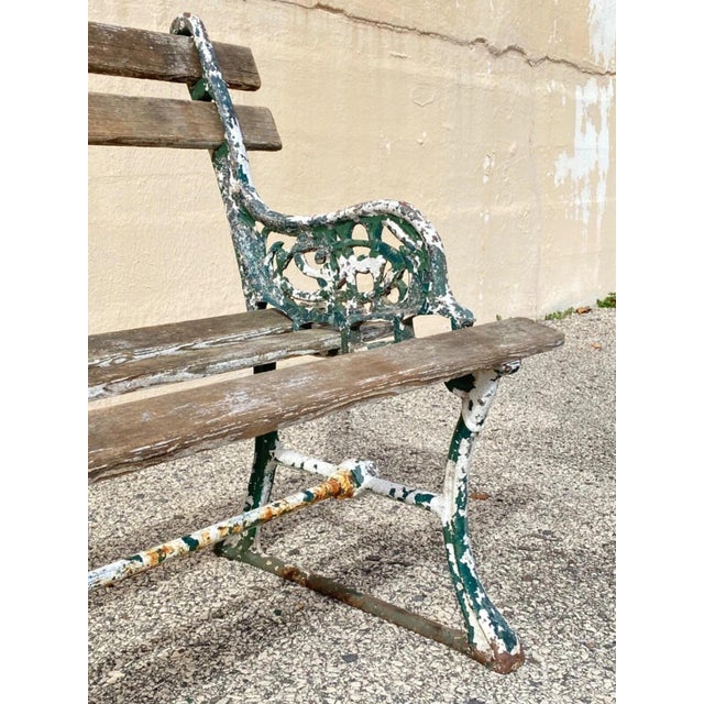 Victorian Antique English Victorian Cast Iron Wooden Slat Garden Seat Patio Park Bench For Sale - Image 3 of 12
