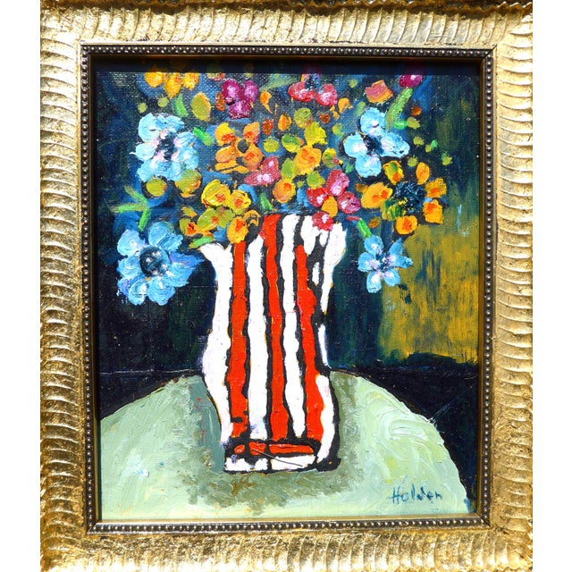 Abstract "Fancy Flowers" Oil in a Gilded Gold Frame For Sale - Image 3 of 8
