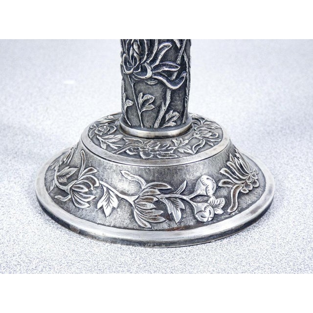 Antique Chinese Embossed Silver Candlestick, 1800s For Sale - Image 4 of 18
