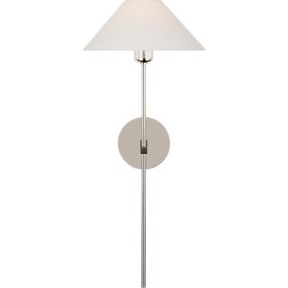 J. Randall Powers for Visual Comfort Signature Hackney 25" Tail Sconce in Polished Nickel with Linen Shade For Sale
