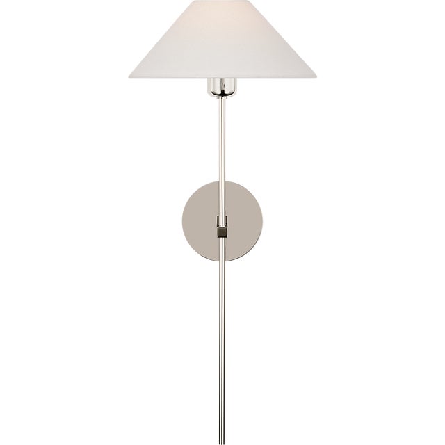 J. Randall Powers for Visual Comfort Signature Hackney 25" Tail Sconce in Polished Nickel with Linen Shade For Sale