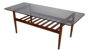 Mid-Century Teak Coffee Table with Smoked Glass Top from Möbel Mann, 1960s
