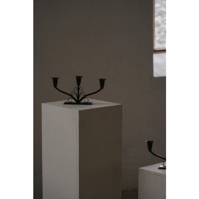 Early 20th Century Art Deco Danish Metal Three-Arm Candelabra, 1930s, Set of 2 For Sale - Image 10 of 18