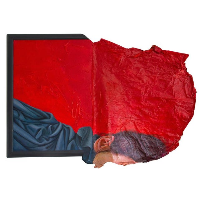 Natasha Lelenco, Fragmented Portrait with Red Surface Expansion Inspired by the Dream of Ariadne, 2023, Mixed Media For Sale - Image 12 of 12