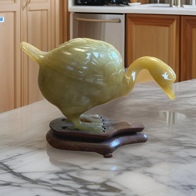 Vintage Carved Chinese Serpentine Jade Swan Goose For Sale - Image 12 of 12