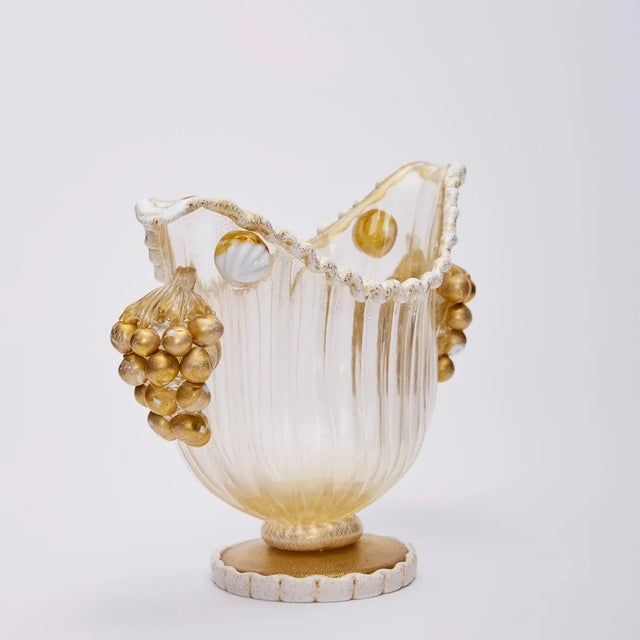 Metal Footed Bowl with Gold Leaf & Grapes by Ercole Barovier for Barovier, Toso & Co., 1949 For Sale - Image 7 of 12