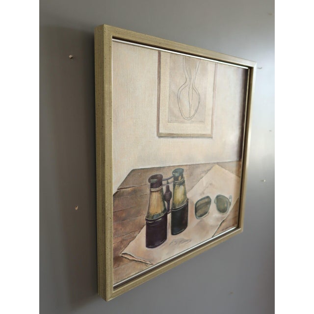 1974 Modernist 'Still Life With Binoculars' Vintage Original Interior Oil Painting, Framed For Sale - Image 4 of 11