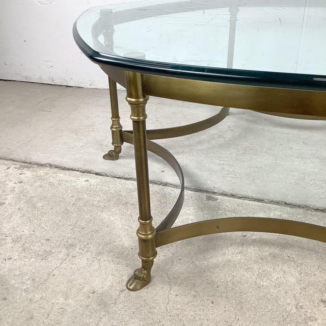 La Barge 1960s Neoclassical Brass and Glass Hoof Foot Coffee Table in the Style of La Barge For Sale - Image 4 of 18