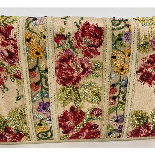 Contemporary Vintage Judith Leiber Silk Floral Crystal Embroidered Tassel Clutch For Sale - Image 3 of 11