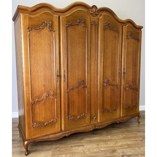 Vintage French Louis XVI Style Carved 4-Door Armoire For Sale - Image 15 of 15