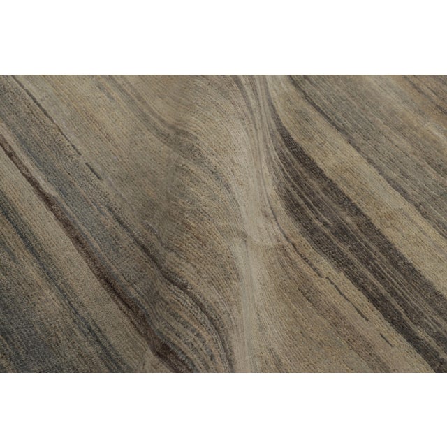 Textile Rug & Kilim’s Modern Textural Rug, Rich Charcoal and Beige Tone-on-Tone Striae For Sale - Image 7 of 8