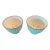 1970s Japanese Celadon Vertical Pattern Trumpeted Teacups With Blue White Village Designs - Pair For Sale