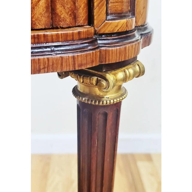 Pair 19th C French Louis XVI Bronze & Tambour Front Kidney Nightstand End Tables For Sale - Image 13 of 14