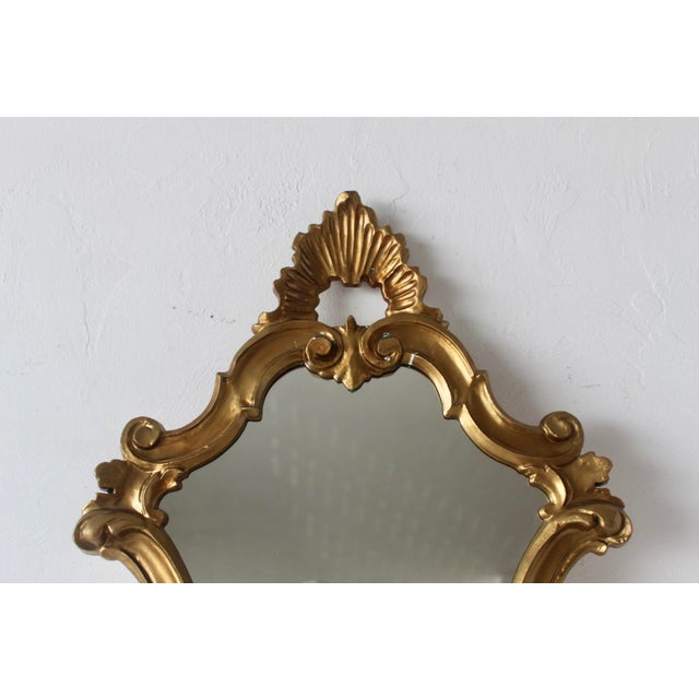 Rococo Italian Rococo Giltwood Style Wall Mirror Carved Scrollwork Frame Vintage For Sale - Image 3 of 14