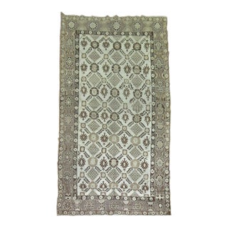 Mid-20th Century Primitive Hand Knotted White and Brown Turkish Anatolian Rug For Sale