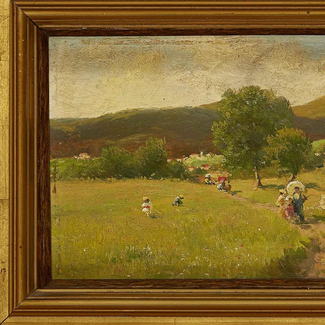Rustic Silvio Poma, Mountain Landscape with a Walk on the Path, 1800s, Oil on Board For Sale - Image 3 of 6