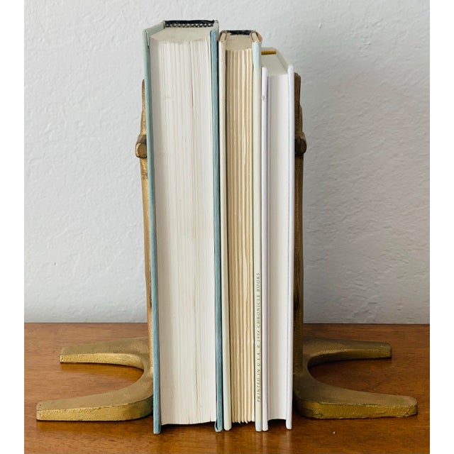 Brass Vintage MCM 1960’s Nambu Tekki Style Japanese Cubism Cast Ironware Bookends Attributed to Tadahiro Baba- A Pair For Sale - Image 8 of 12