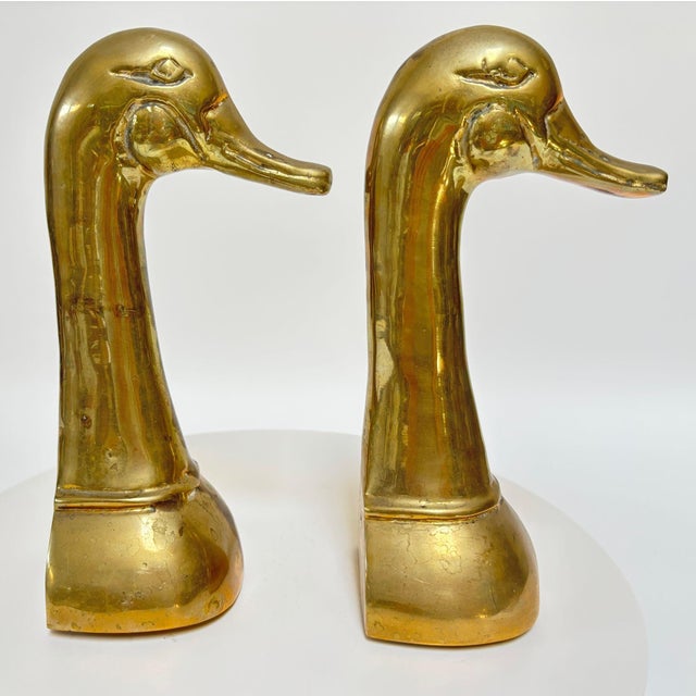 Mid-Century Modern Pair of Large Mid-Century Brass Duck Head Bookends, Sarried Style, Circa 1950 For Sale - Image 3 of 17