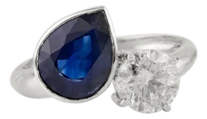 18k Certified 2 Carat Sapphire Pear Cut Toi Et Moi Gold Diamond Ring Size 7