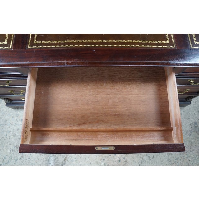 Vintage Hekman Mahogany Tooled Leather Top Executive Kneehole Office Desk 60" For Sale - Image 9 of 18