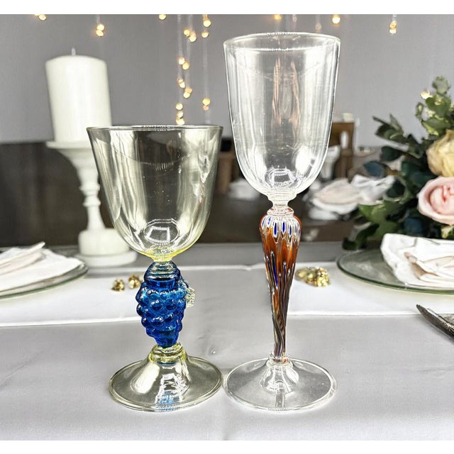 Blue Murano - Art and Refinement of Blown Glass Goblets, Set of 2 For Sale - Image 8 of 10