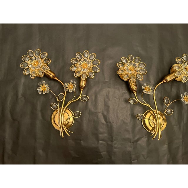 Mid-Century Modern Hollywood Regency Gold-Plated Brass Wall Lamps with Swarovski Crystals from Ernst Palme Palwa, 1960s, Set of 3 For Sale - Image 10 of 18
