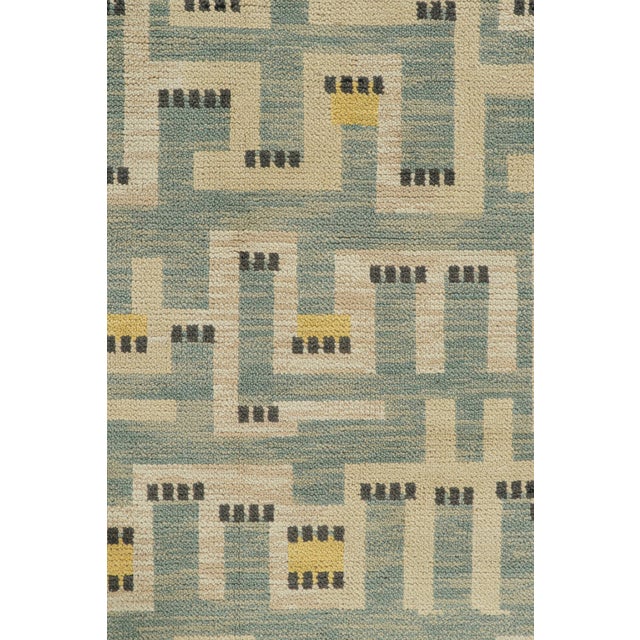 2010s Rug & Kilim’s Scandinavian Style Rug in Blue With Beige & Gold Geometric Pattern For Sale In New York - Image 6 of 7