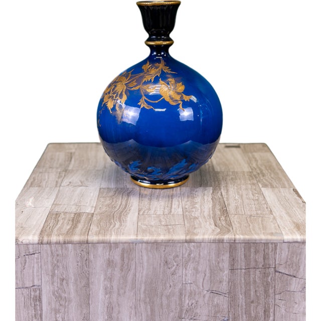 Tyrean ware Vase RARE 9.5" Cobalt Vase with hand-applied gilt raised floral motif by George Jones Beautiful large form and...
