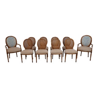 Set of 10 French Louis XV Cane Back Dining Room Chairs For Sale