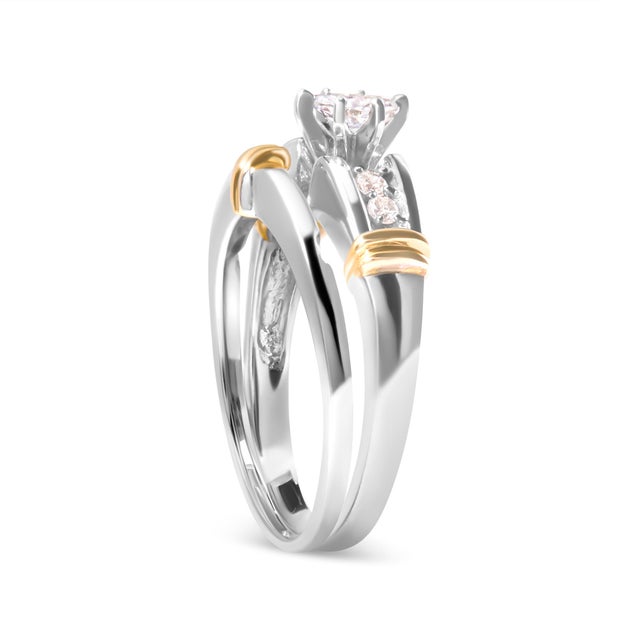 Contemporary 14K Yellow and White Gold 1/3 Cttw Marquise Diamond Cocktail Engagement Ring Set (H-I Color, SI1-SI2 Clarity) - Size 7 For Sale - Image 3 of 7