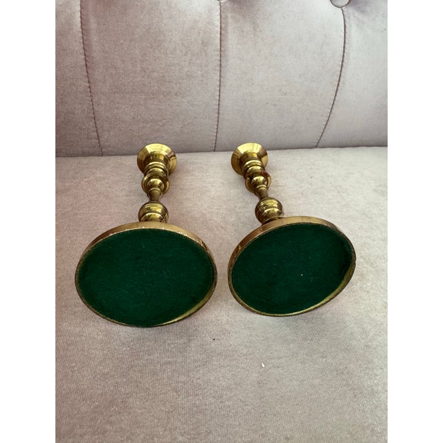 Mid-Century Modern Pair of Vintage Solid Brass Candlesticks Holders For Sale - Image 3 of 5