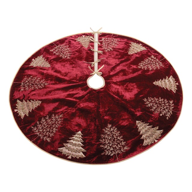 Embroidered EverGreen Tree Skirt 48"D For Sale