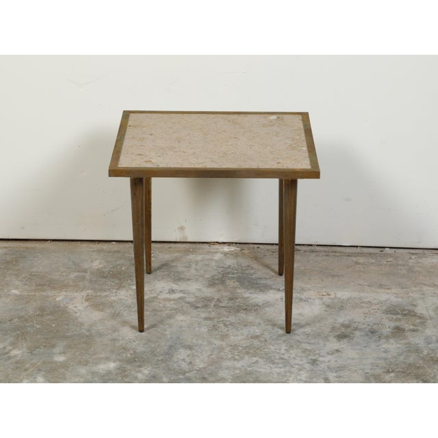 Mid-Century Modern Italian Midcentury Brass Coffee Table with Marble Top and Tapered Legs For Sale - Image 3 of 10