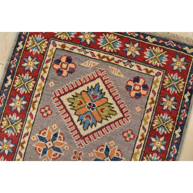Kazak Runner 1’11” X 5’8” Gray Wool Tribal Hand-Knotted Oriental Rug For Sale In Philadelphia - Image 6 of 11