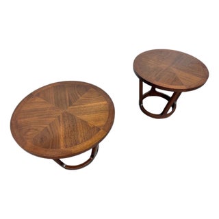Mid-Century Modern Round Lane Rhythm Walnut Side Tables - Set of 2 For Sale