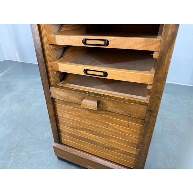 Brown Art Deco Tambour Office Cabinet in Beech, Czechoslovakia, 1940s For Sale - Image 8 of 18