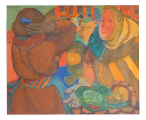 Victor Karnauh, Guests, Oil on Cardboard