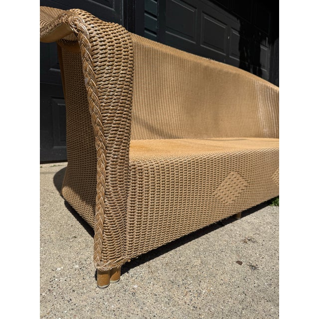 Wood Vintage Lloyd Flanders All Weather Wicker Couch Frame Restoration (Blue Tag) For Sale - Image 7 of 8