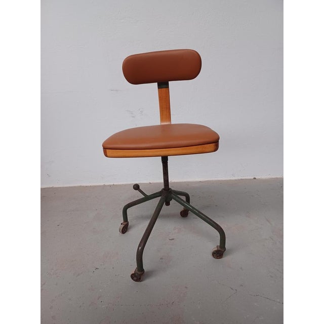 Industrial Restored Office or Workshop Chair Reupholstered in Leather from Fritz Hansen, 1940s For Sale - Image 3 of 11