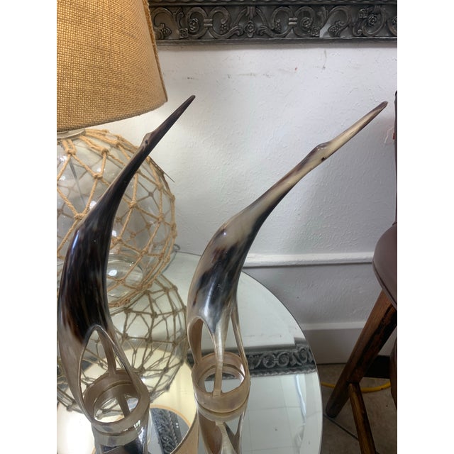 Mid 20th Century Vintage Hand-Carved Steer Horn Bird Sculptures – Set of Two For Sale - Image 5 of 9