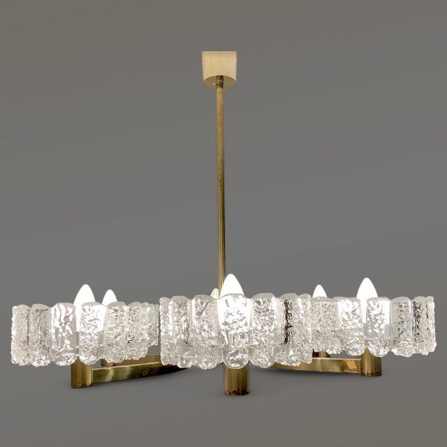 Large Mid-Century Scandinavian Chandelier with Six Thick Ice Glasses attributed by Carl Fagerlund for Orrefors, Sweden, 1960s For Sale - Image 9 of 14