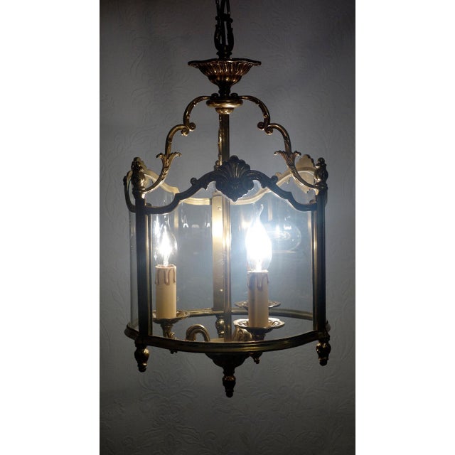 Metal Spanish Brass and Glass 3-Light Chandelier, 1950s For Sale - Image 7 of 11