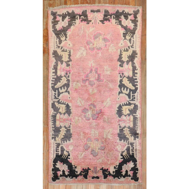 Early 20th Century Zabihi Collection Pink Floral Tibetan Rug - 3' x 4'9" For Sale In New York - Image 6 of 8