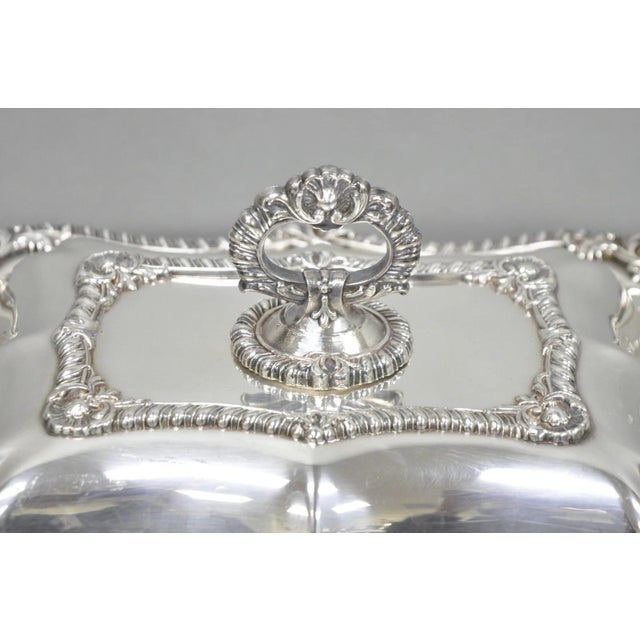 Metal Vintage Canterbury English Regency Silver Plated Covered Vegetable Serving Dish For Sale - Image 7 of 14