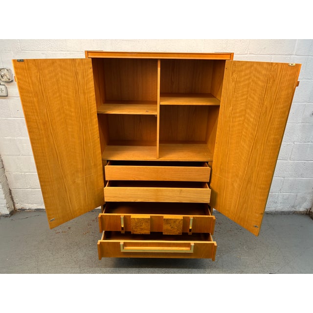 Brown Mid-Century Brutalist Two-Piece Oak and Burl Armoire by Tobago Furniture For Sale - Image 8 of 14