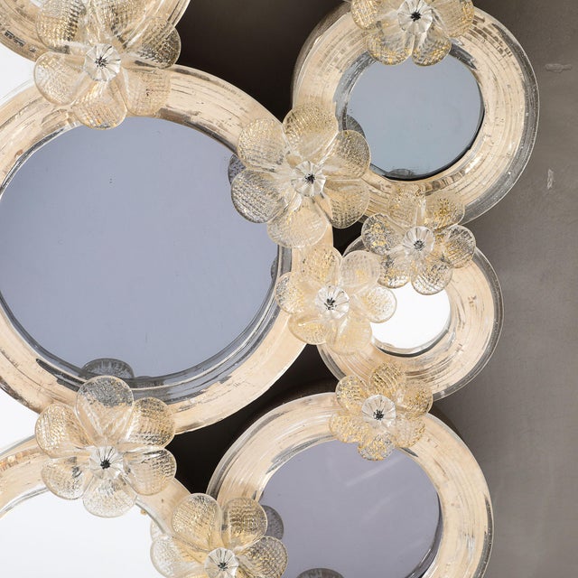 Modernist Hand-Blown Murano Glass Mirror W/ Gold Fleck Applique Border Detailing For Sale - Image 9 of 18
